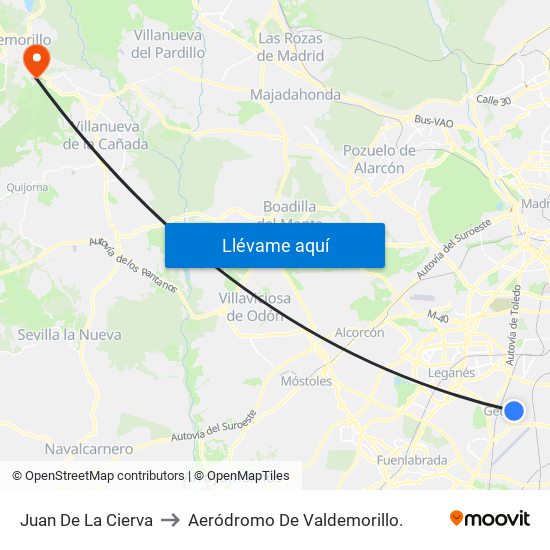 Juan De La Cierva to Aeródromo De Valdemorillo. map