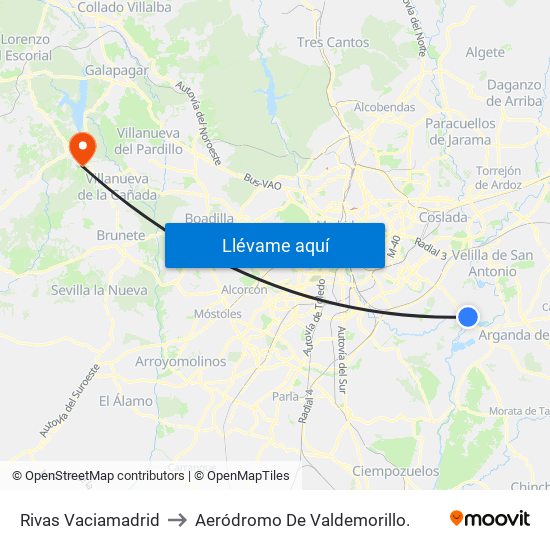 Rivas Vaciamadrid to Aeródromo De Valdemorillo. map