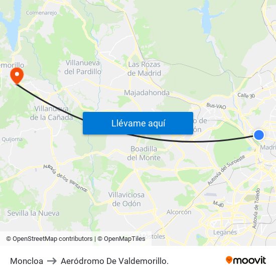 Moncloa to Aeródromo De Valdemorillo. map