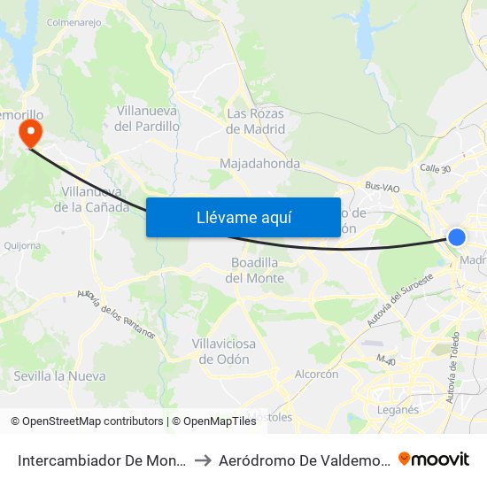 Intercambiador De Moncloa to Aeródromo De Valdemorillo. map