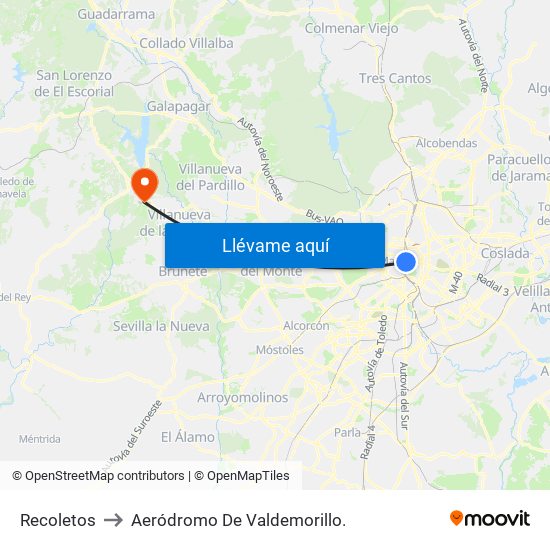 Recoletos to Aeródromo De Valdemorillo. map