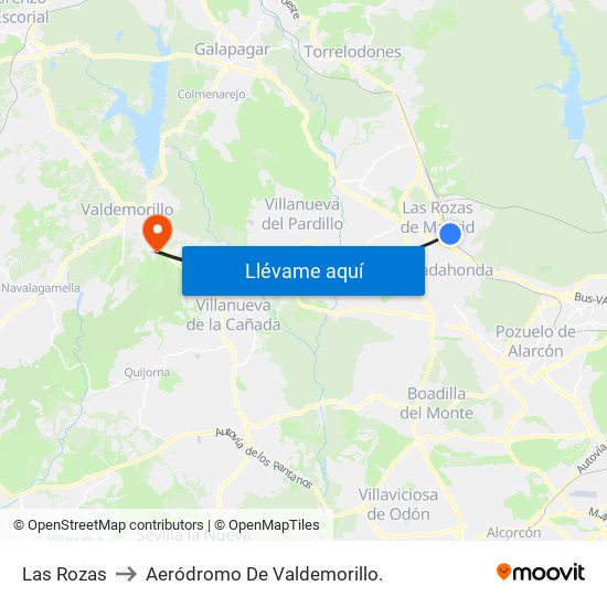 Las Rozas to Aeródromo De Valdemorillo. map