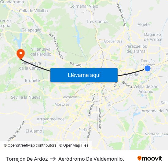 Torrejón De Ardoz to Aeródromo De Valdemorillo. map