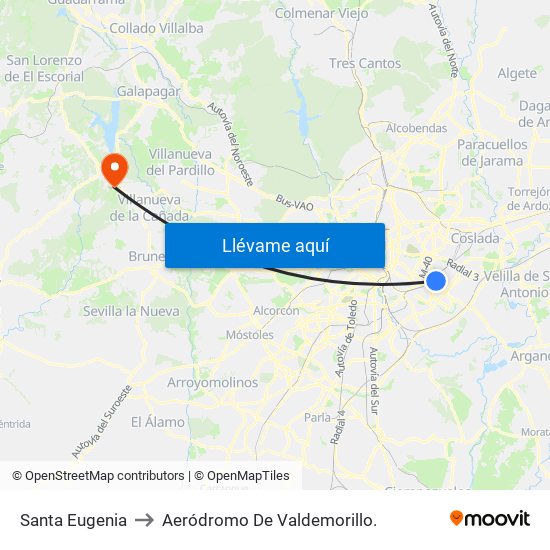 Santa Eugenia to Aeródromo De Valdemorillo. map