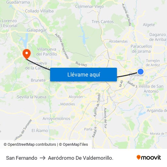 San Fernando to Aeródromo De Valdemorillo. map