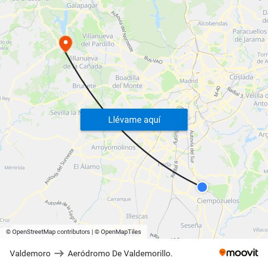 Valdemoro to Aeródromo De Valdemorillo. map