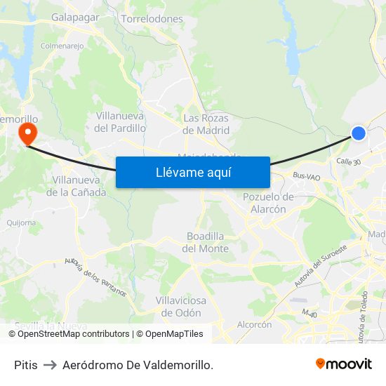 Pitis to Aeródromo De Valdemorillo. map