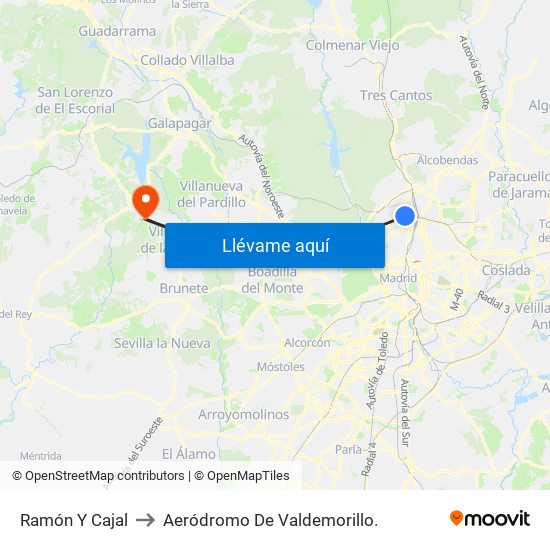 Ramón Y Cajal to Aeródromo De Valdemorillo. map
