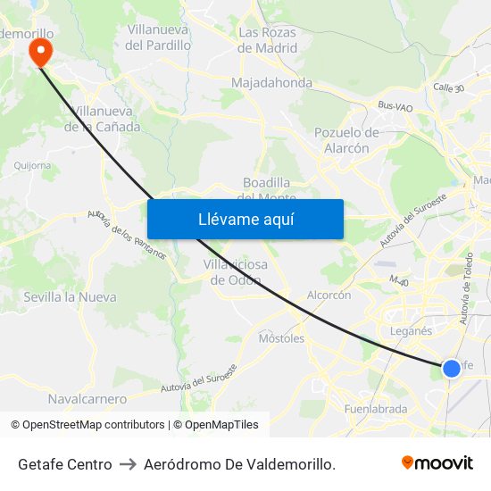 Getafe Centro to Aeródromo De Valdemorillo. map