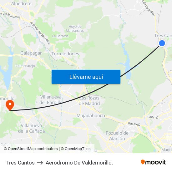 Tres Cantos to Aeródromo De Valdemorillo. map