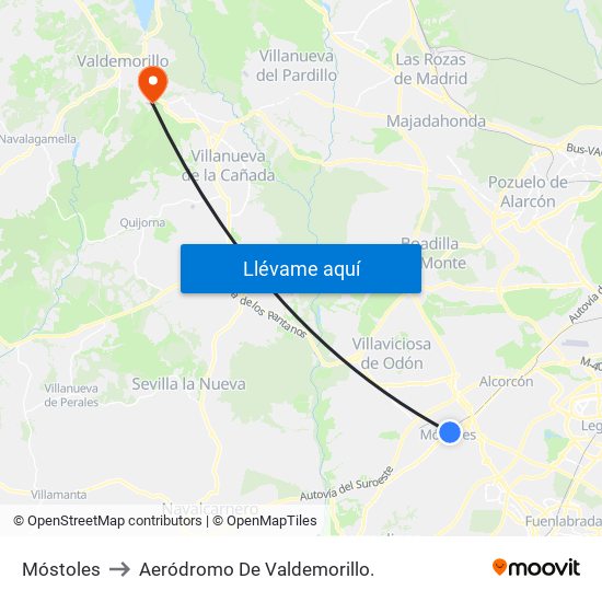 Móstoles to Aeródromo De Valdemorillo. map