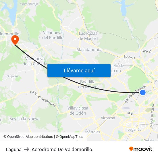 Laguna to Aeródromo De Valdemorillo. map