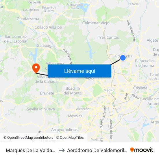 Marqués De La Valdavia to Aeródromo De Valdemorillo. map