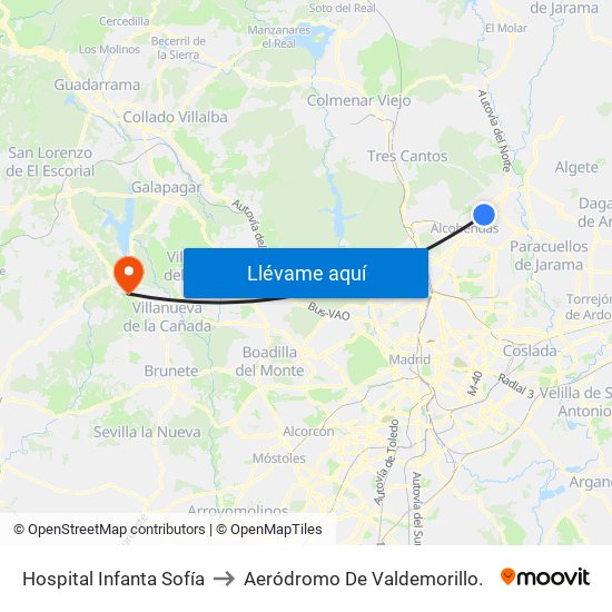 Hospital Infanta Sofía to Aeródromo De Valdemorillo. map