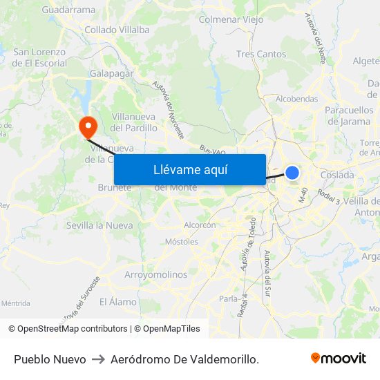 Pueblo Nuevo to Aeródromo De Valdemorillo. map