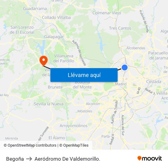 Begoña to Aeródromo De Valdemorillo. map
