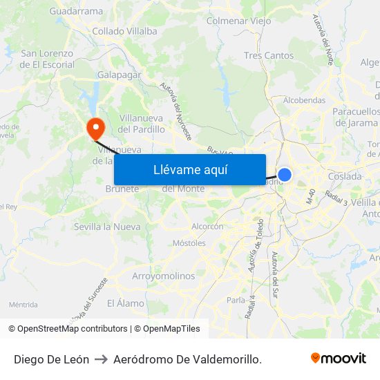 Diego De León to Aeródromo De Valdemorillo. map