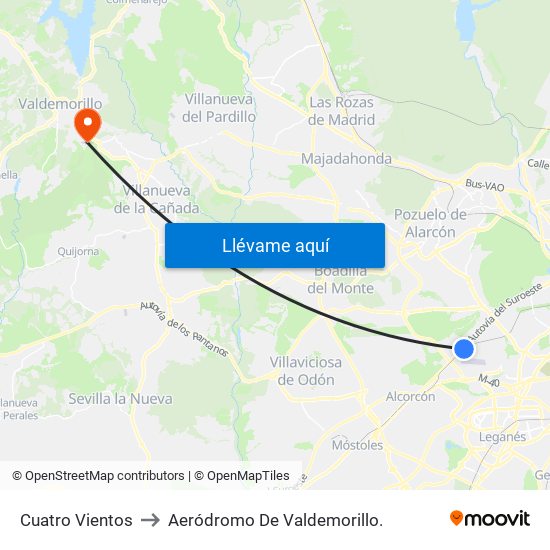 Cuatro Vientos to Aeródromo De Valdemorillo. map