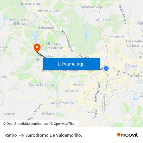 Retiro to Aeródromo De Valdemorillo. map