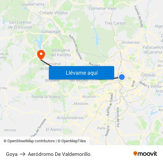 Goya to Aeródromo De Valdemorillo. map