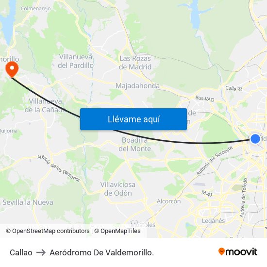 Callao to Aeródromo De Valdemorillo. map