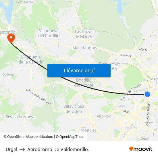 Urgel to Aeródromo De Valdemorillo. map