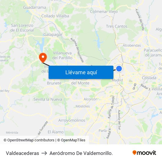 Valdeacederas to Aeródromo De Valdemorillo. map