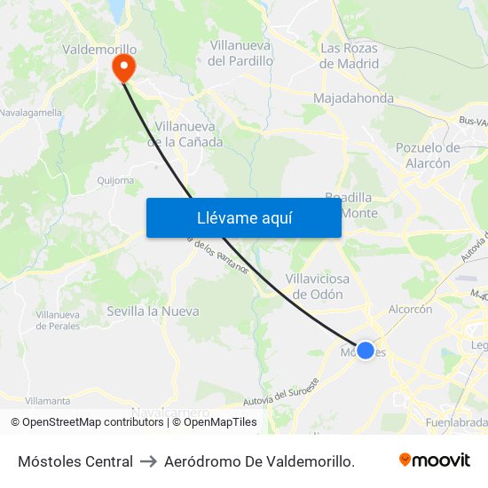 Móstoles Central to Aeródromo De Valdemorillo. map