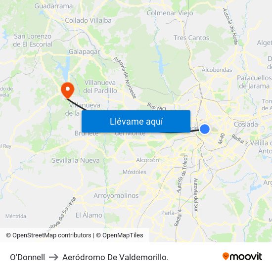 O'Donnell to Aeródromo De Valdemorillo. map