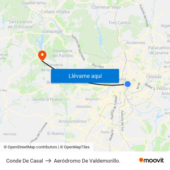 Conde De Casal to Aeródromo De Valdemorillo. map