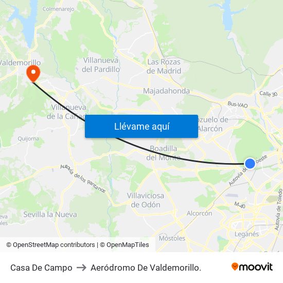 Casa De Campo to Aeródromo De Valdemorillo. map