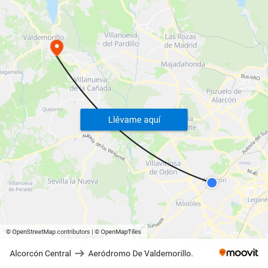 Alcorcón Central to Aeródromo De Valdemorillo. map