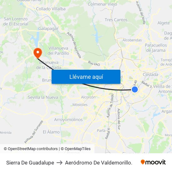 Sierra De Guadalupe to Aeródromo De Valdemorillo. map