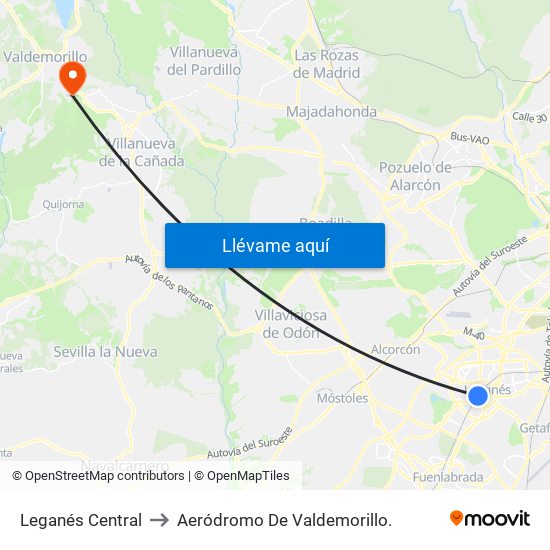 Leganés Central to Aeródromo De Valdemorillo. map