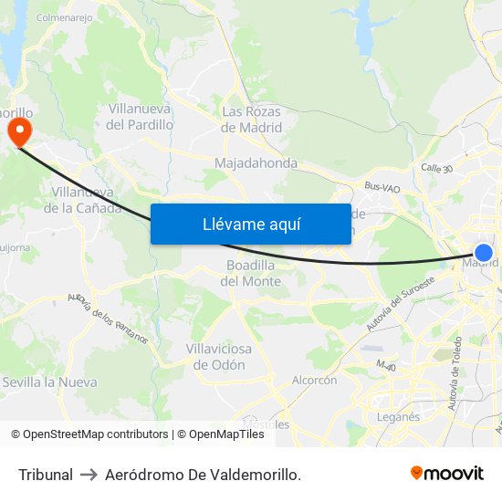 Tribunal to Aeródromo De Valdemorillo. map