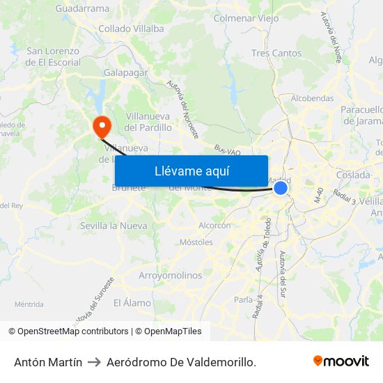 Antón Martín to Aeródromo De Valdemorillo. map
