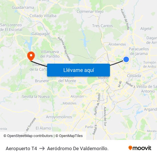 Aeropuerto T4 to Aeródromo De Valdemorillo. map