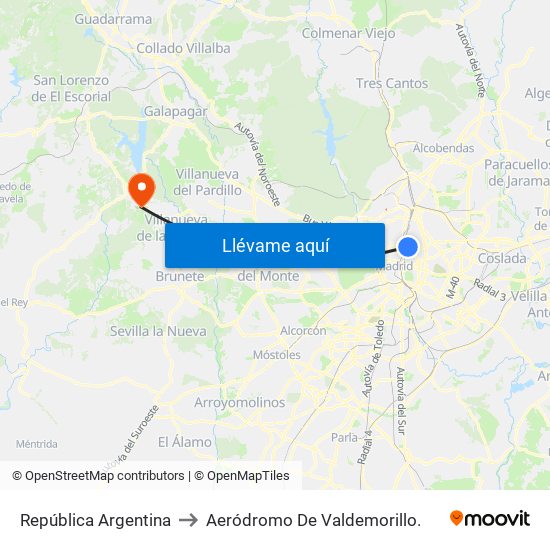 República Argentina to Aeródromo De Valdemorillo. map