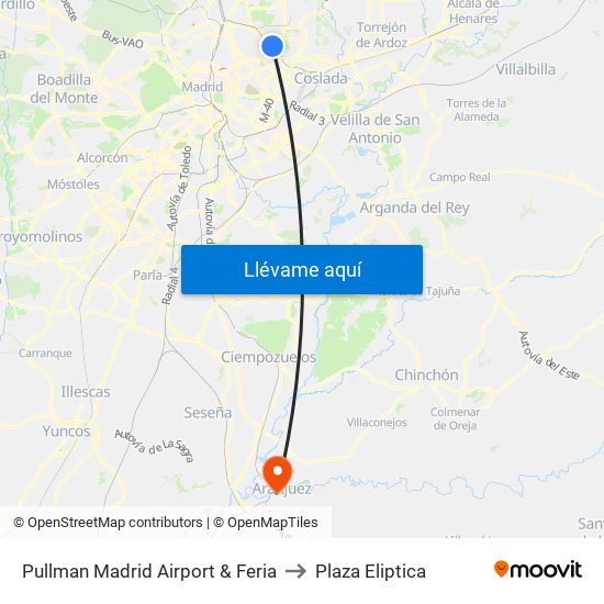 Pullman Madrid Airport & Feria to Plaza Eliptica map