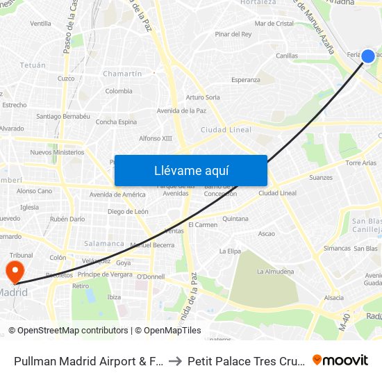 Pullman Madrid Airport & Feria to Petit Palace Tres Cruces map