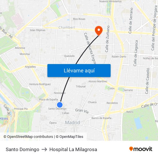 Santo Domingo to Hospital La Milagrosa map