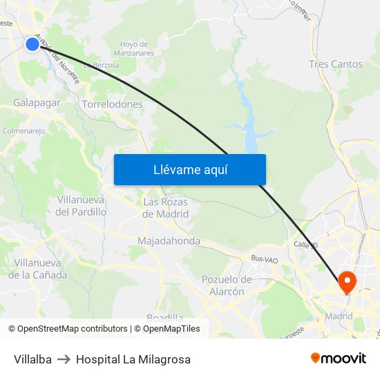 Villalba to Hospital La Milagrosa map