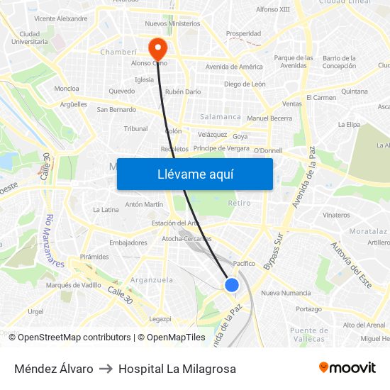 Méndez Álvaro to Hospital La Milagrosa map