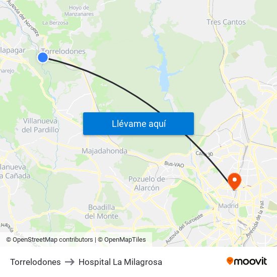 Torrelodones to Hospital La Milagrosa map