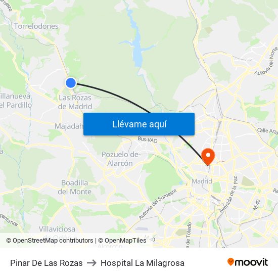 Pinar De Las Rozas to Hospital La Milagrosa map
