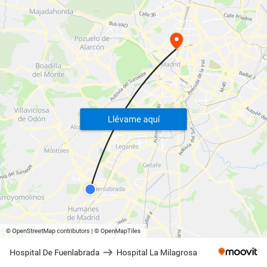 Hospital De Fuenlabrada to Hospital La Milagrosa map