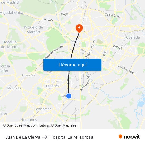 Juan De La Cierva to Hospital La Milagrosa map