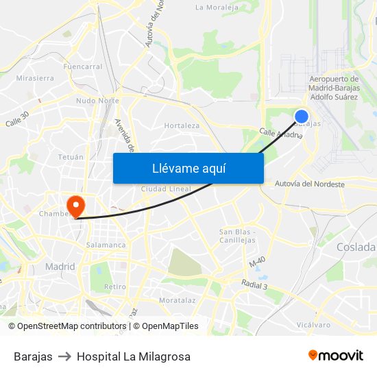 Barajas to Hospital La Milagrosa map