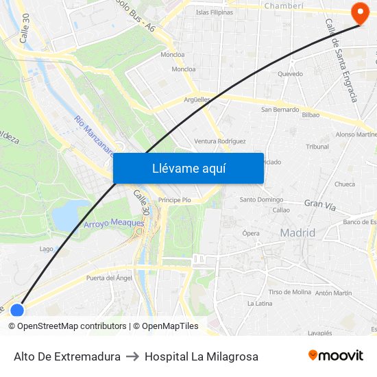 Alto De Extremadura to Hospital La Milagrosa map