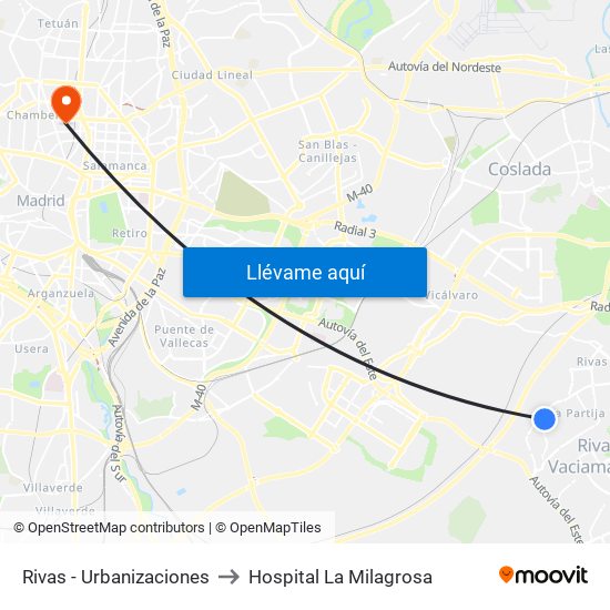 Rivas - Urbanizaciones to Hospital La Milagrosa map